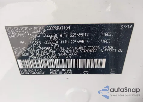2014 Toyota Rav4 Xle z USA, uszkodzony, nr VIN JTMWFREV1EJ020888